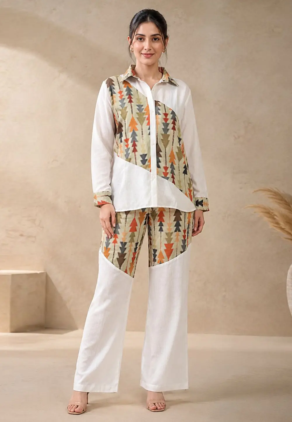 White Linen Printed Co-Ords Set 331618