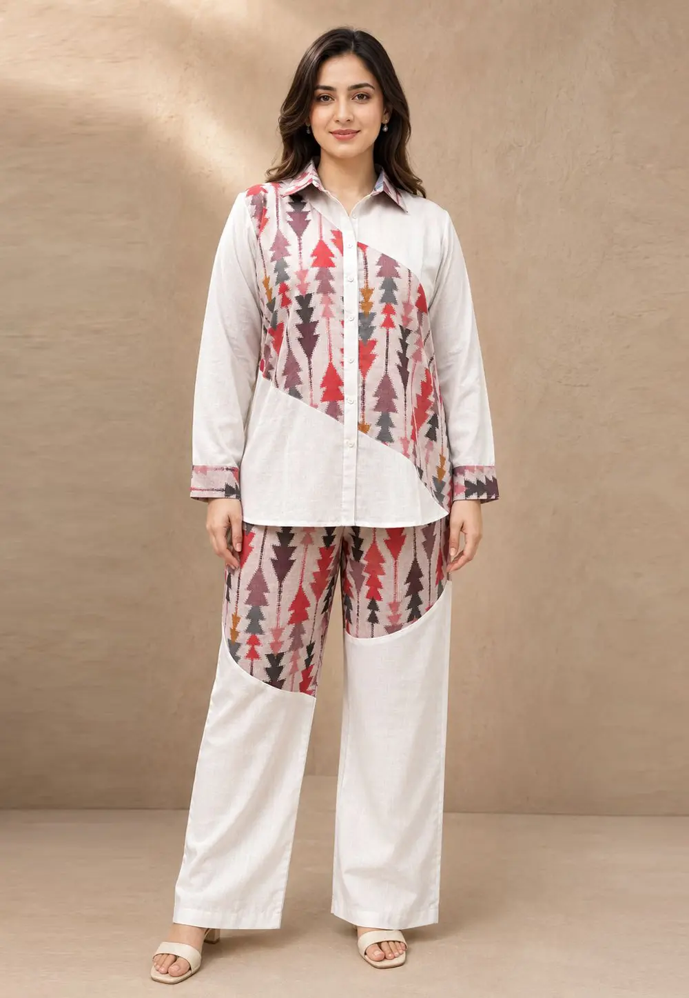 White Linen Printed Co-Ords Set 331619
