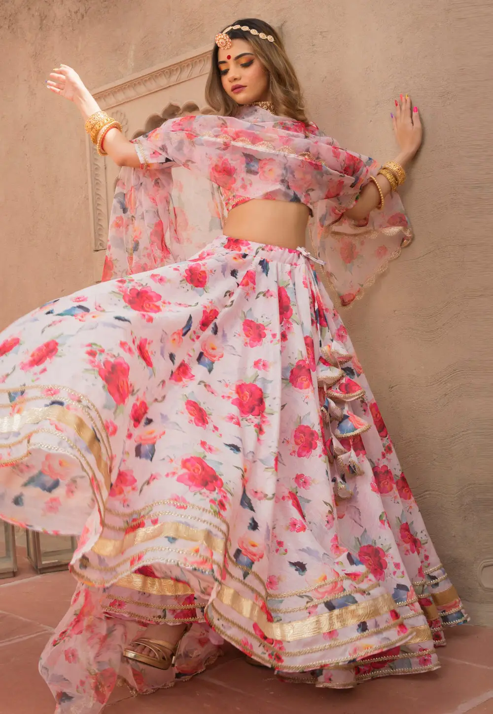 White Muslin Floral Lehenga choli 333552