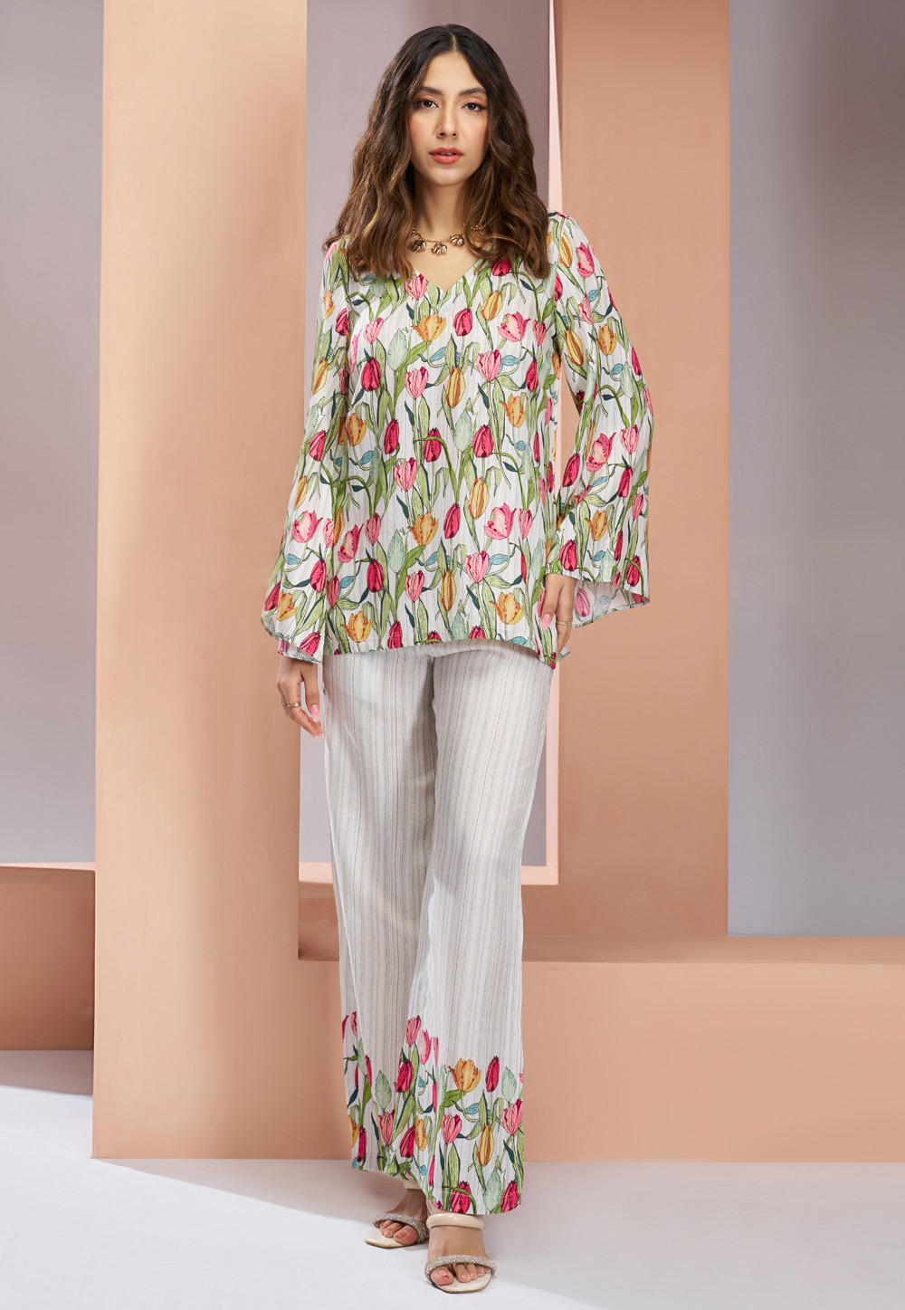 White Muslin Printed Co-Ords Set 307025