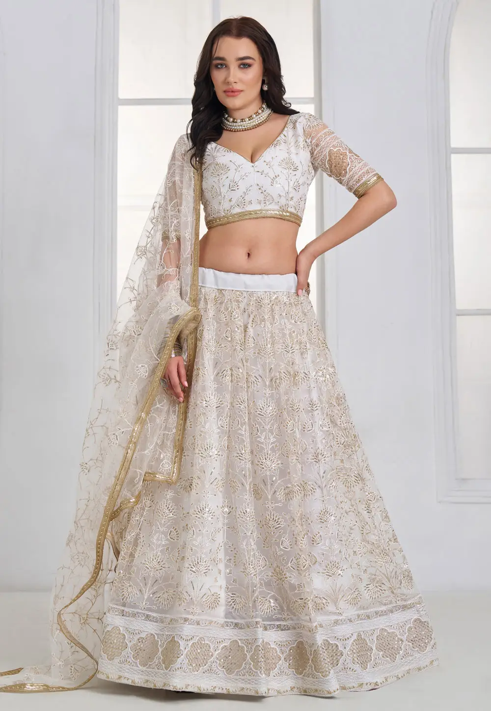 White Net Circular Lehenga Choli 333000