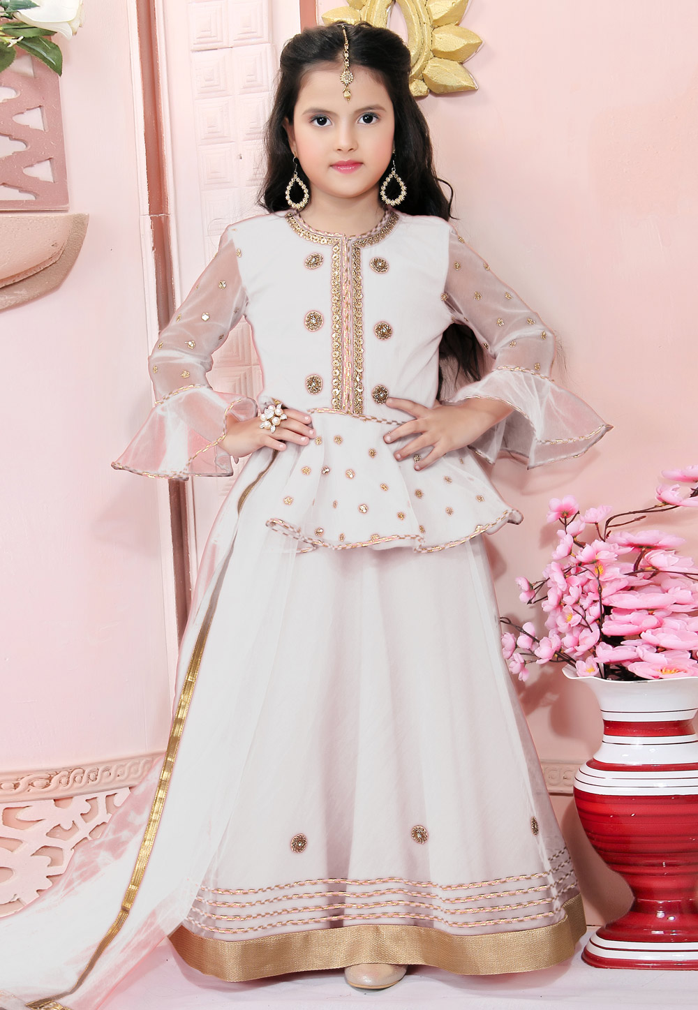 White Net Kids Lehenga Choli 312252
