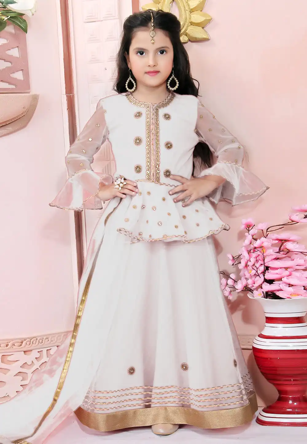 White Net Kids Lehenga Choli 312252