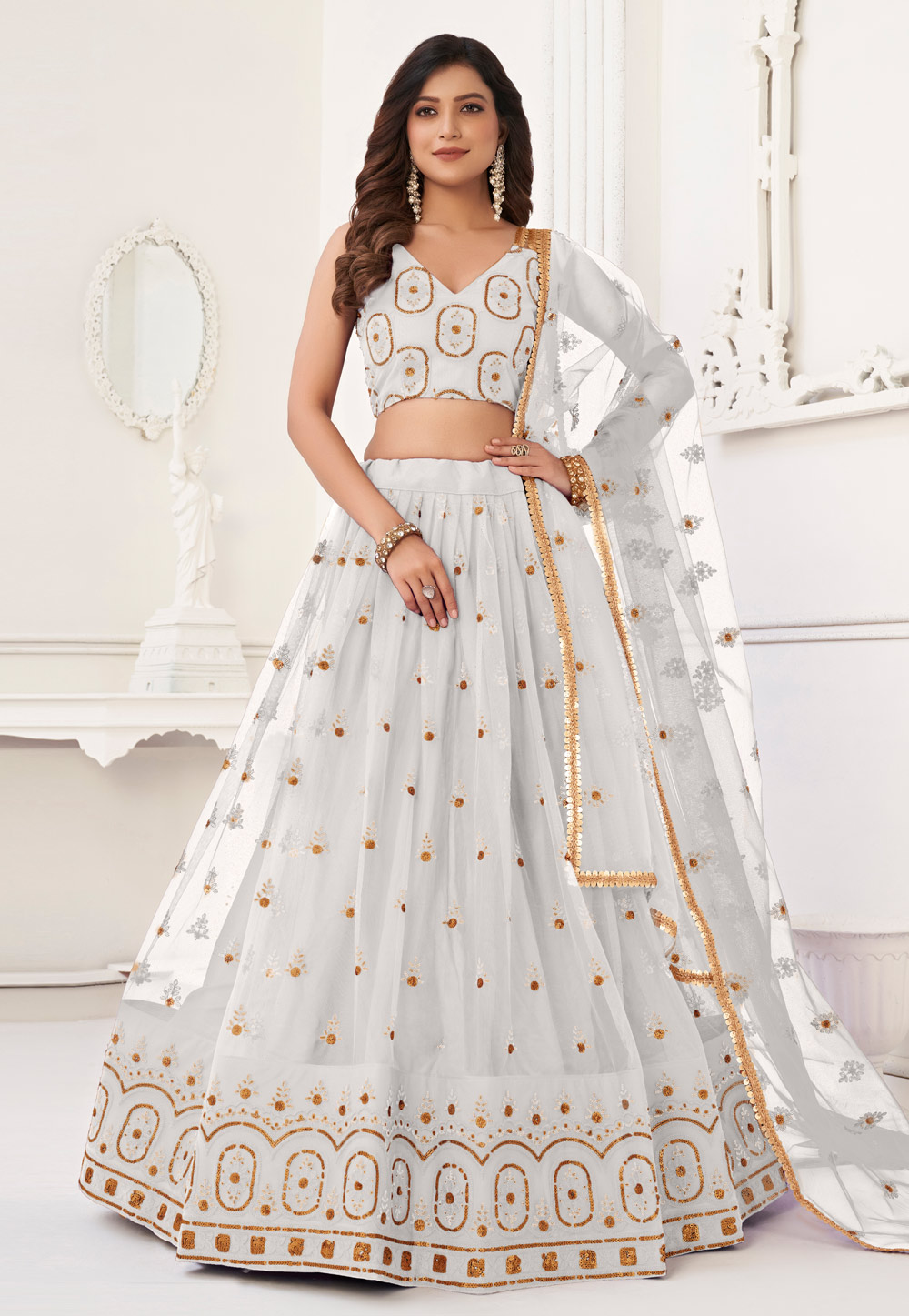 White Net Lehenga Choli 283688