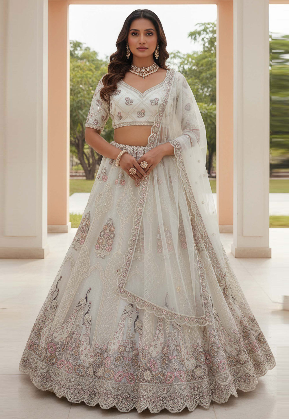 White Net Lehenga Choli 320426