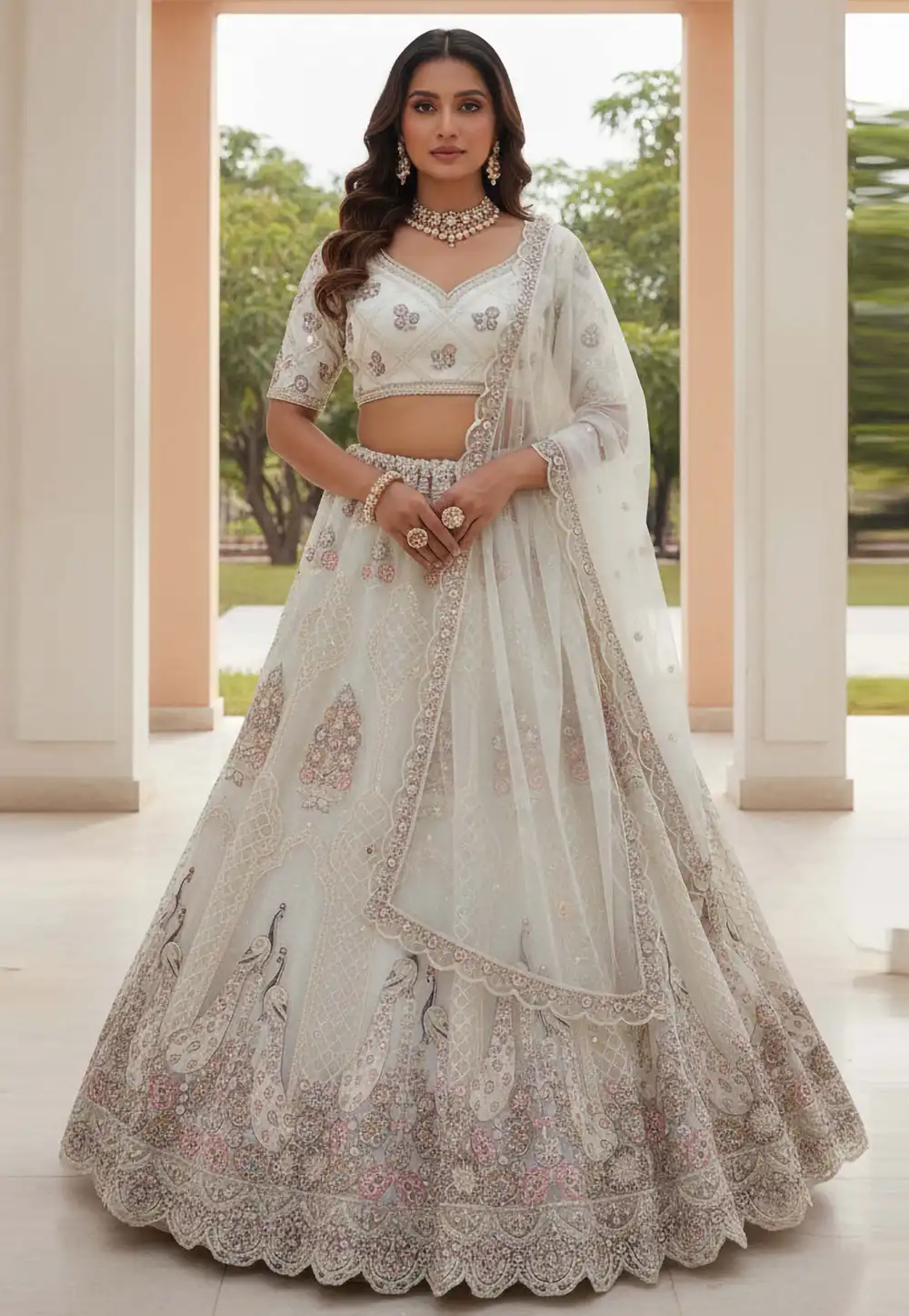White Net Lehenga Choli 320426