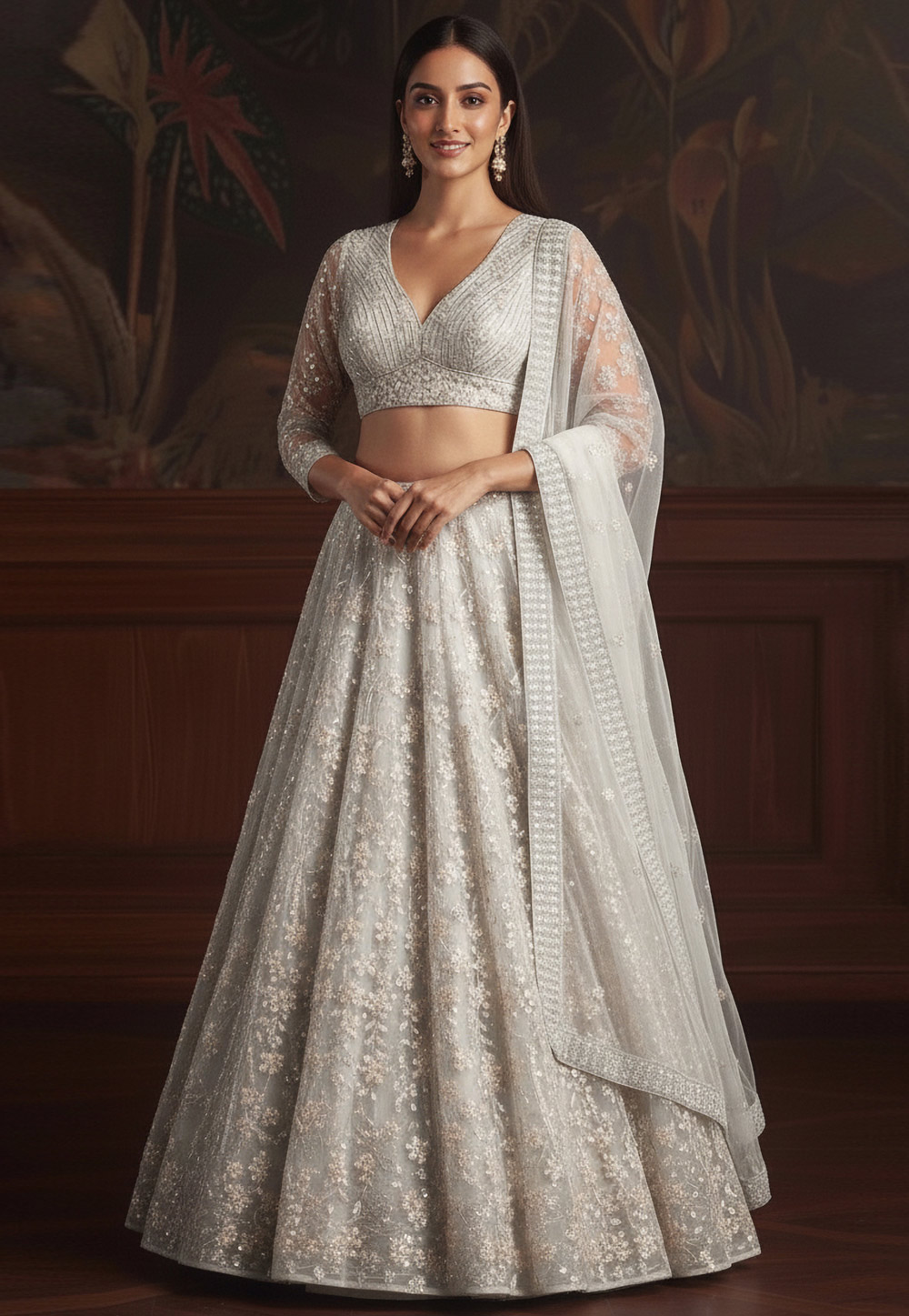 White Net Lehenga Choli 319262