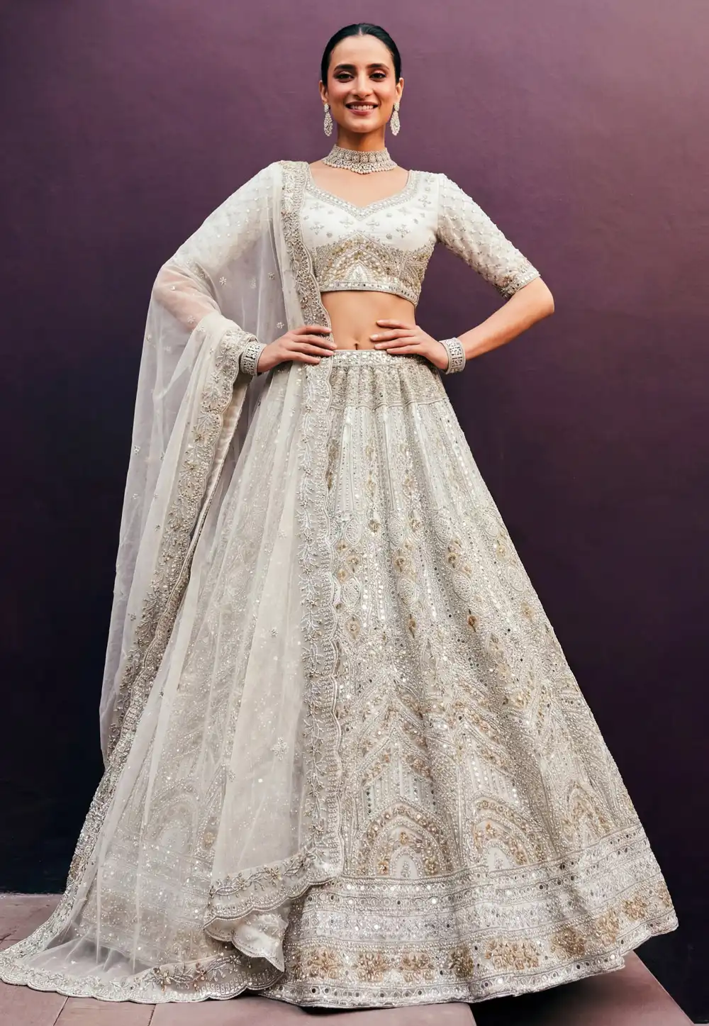 White Net Lehenga Choli For Wedding 324425