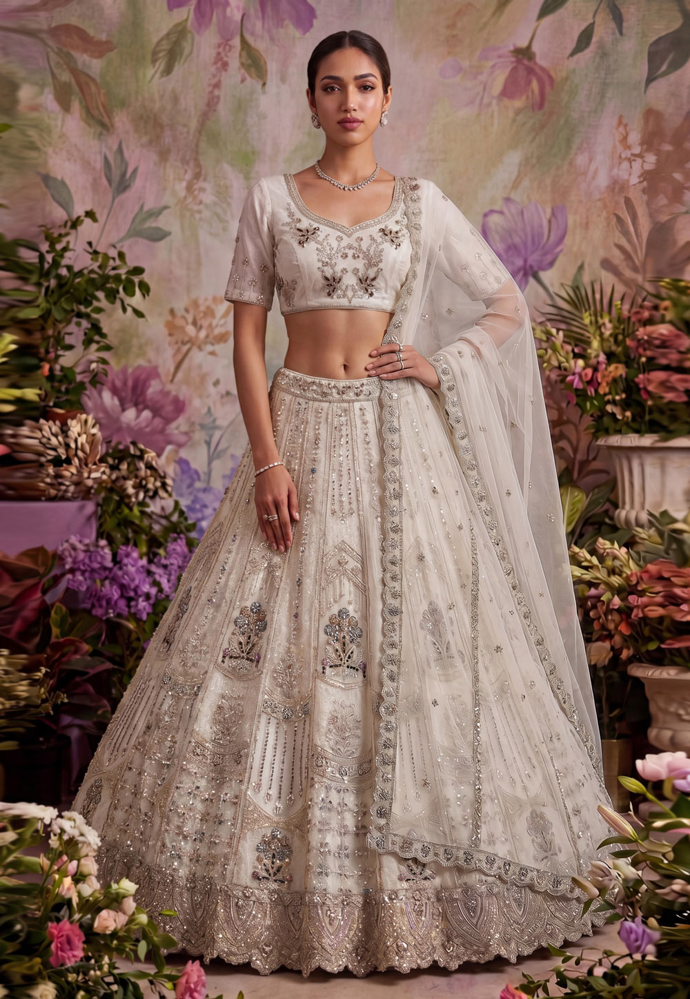 White Net Lehenga Choli For Wedding 330162
