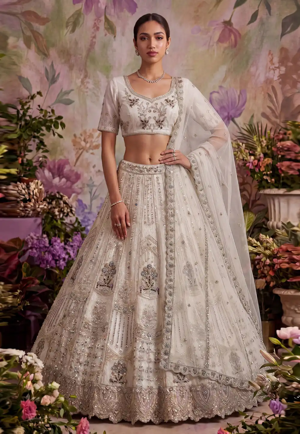 White Net Lehenga Choli For Wedding 330162