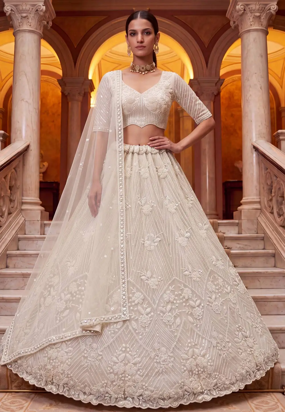 White Net Lehenga Choli For Wedding 337158