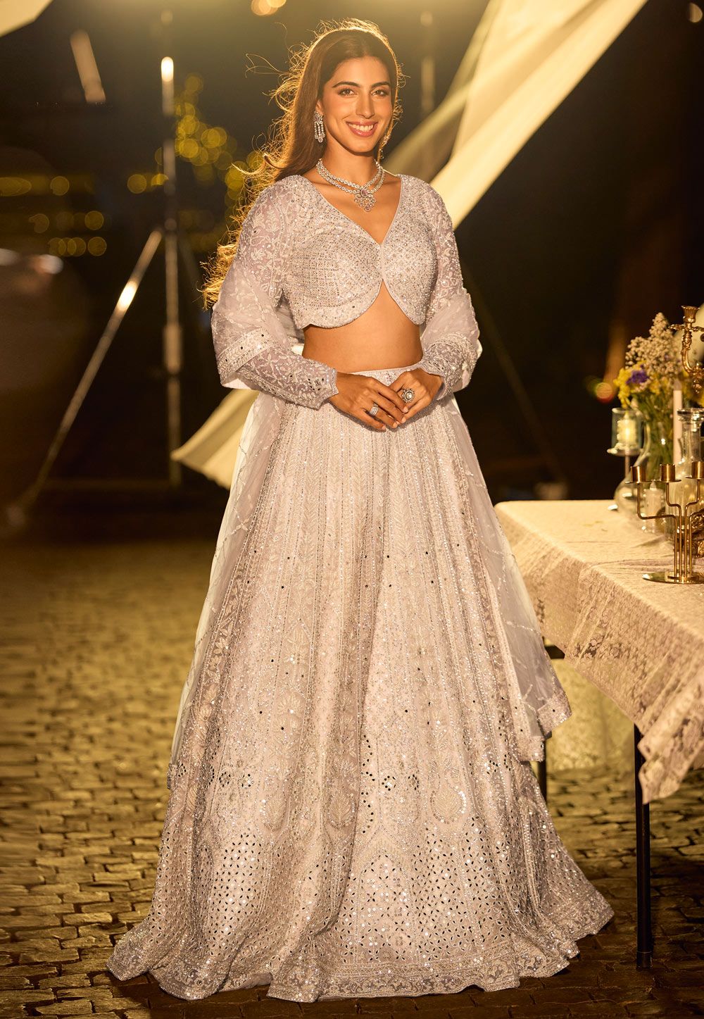 White Net Wedding Lehenga Choli 320962