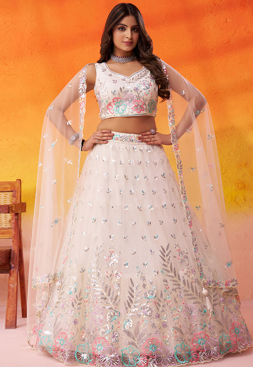 White Net Wedding Lehenga Choli 320995