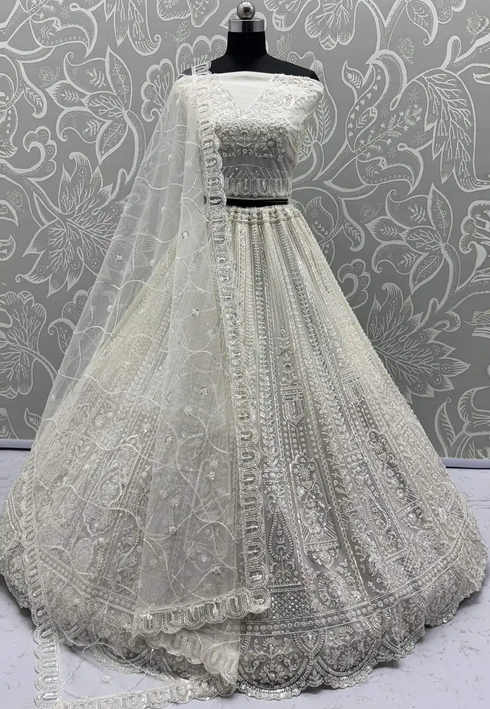 White Net Wedding Lehenga Choli 317074