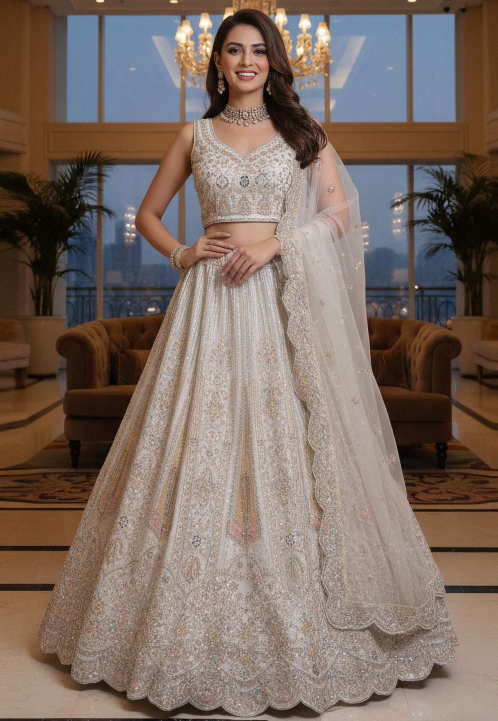 White Net Wedding Lehenga Choli 320429