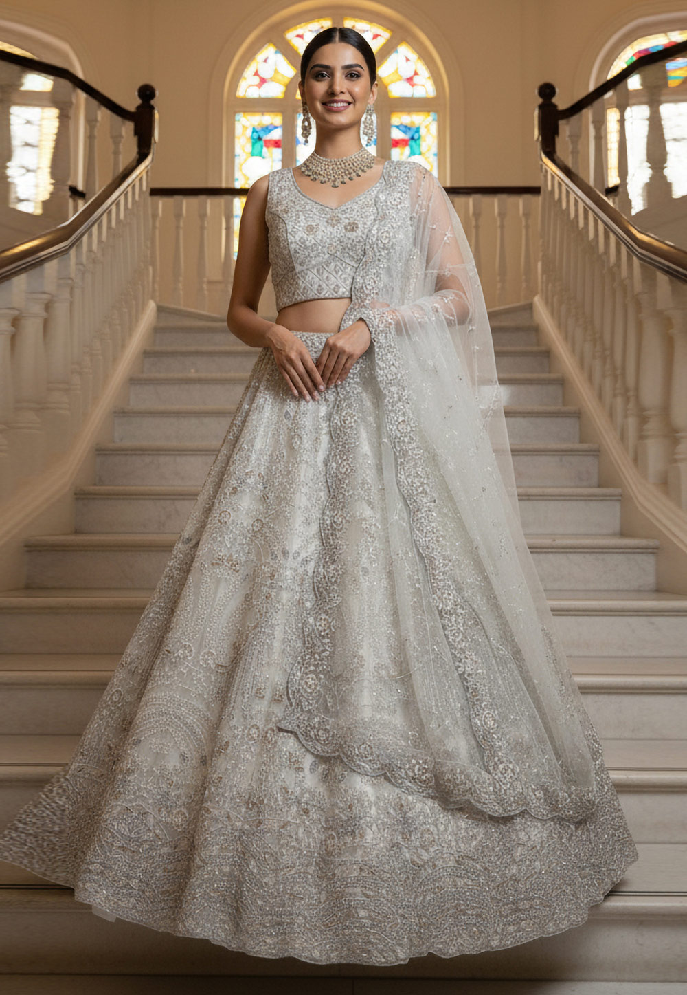 White Net Wedding Lehenga Choli 320545