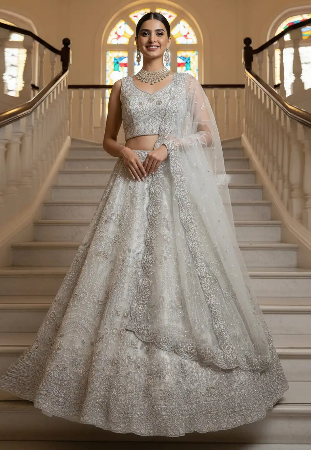 White Net Wedding Lehenga Choli 320545