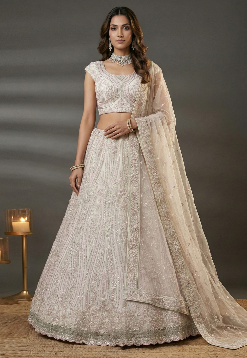 White Net Wedding Lehenga Choli 321624