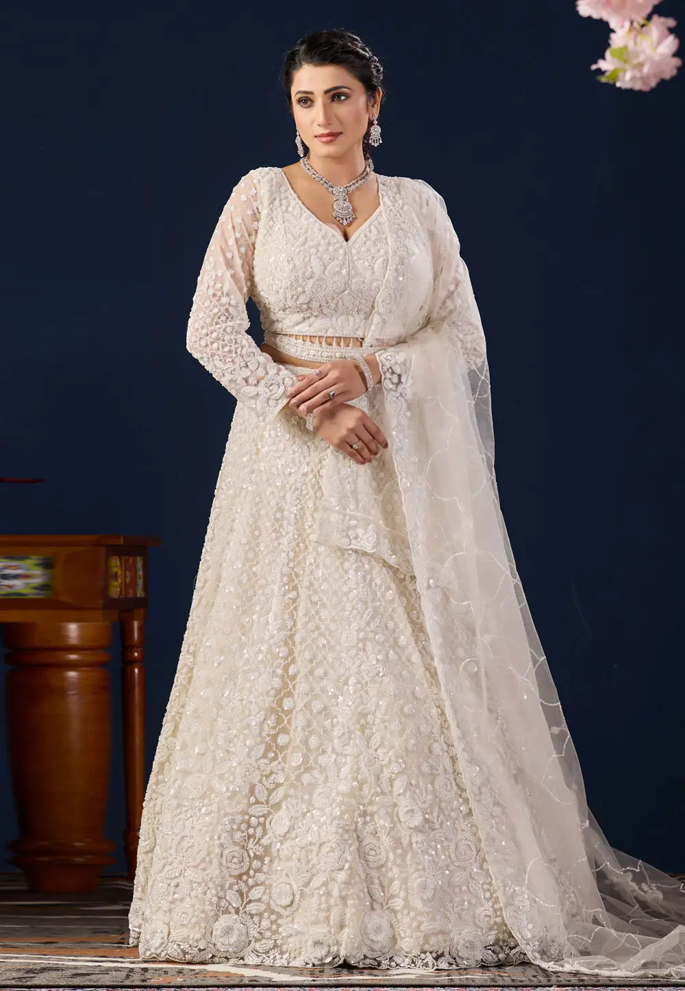 White Net Wedding Lehenga Choli 336391