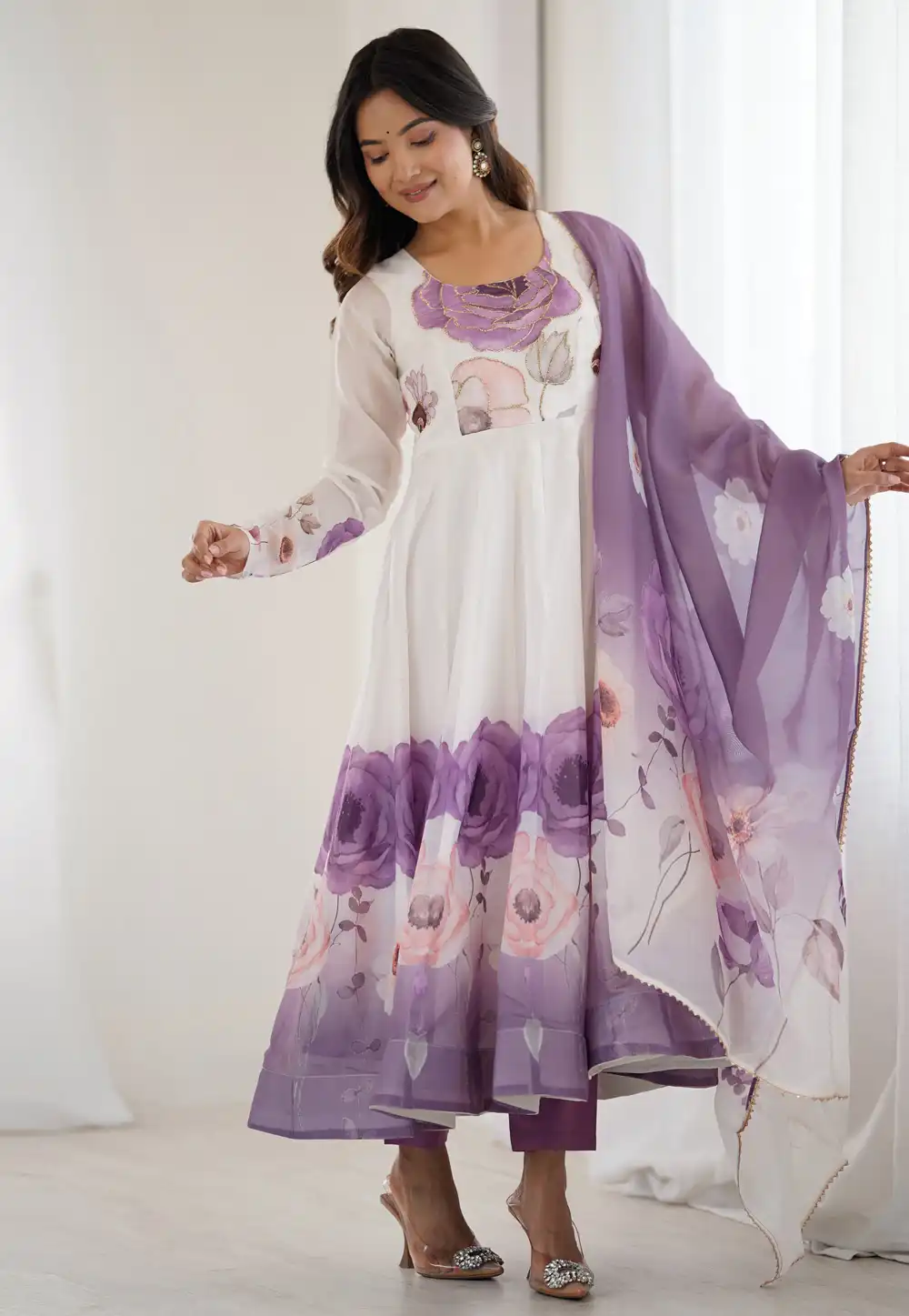 White Organza Readymade Pant Style Suit 316032