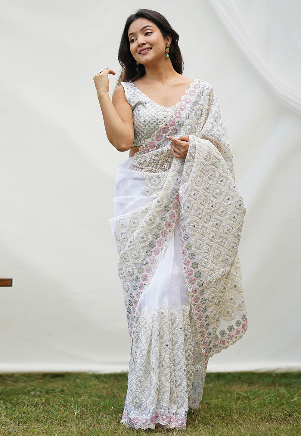 White Organza Saree With Blouse 308957