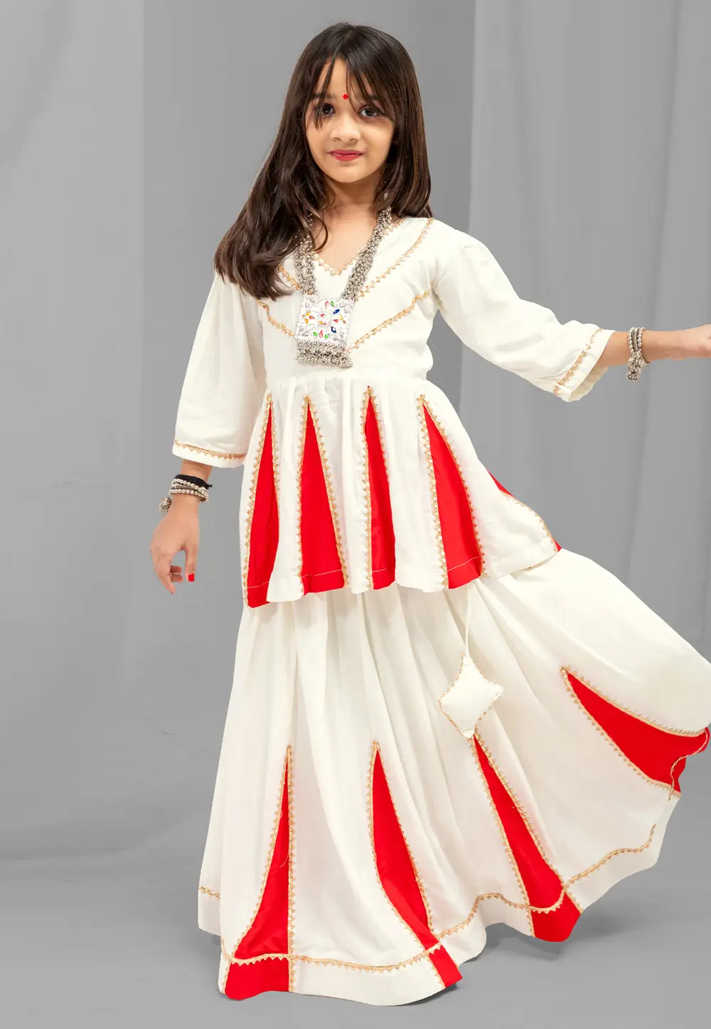 White Rayon Girls Navratri Lehenga Choli 335712