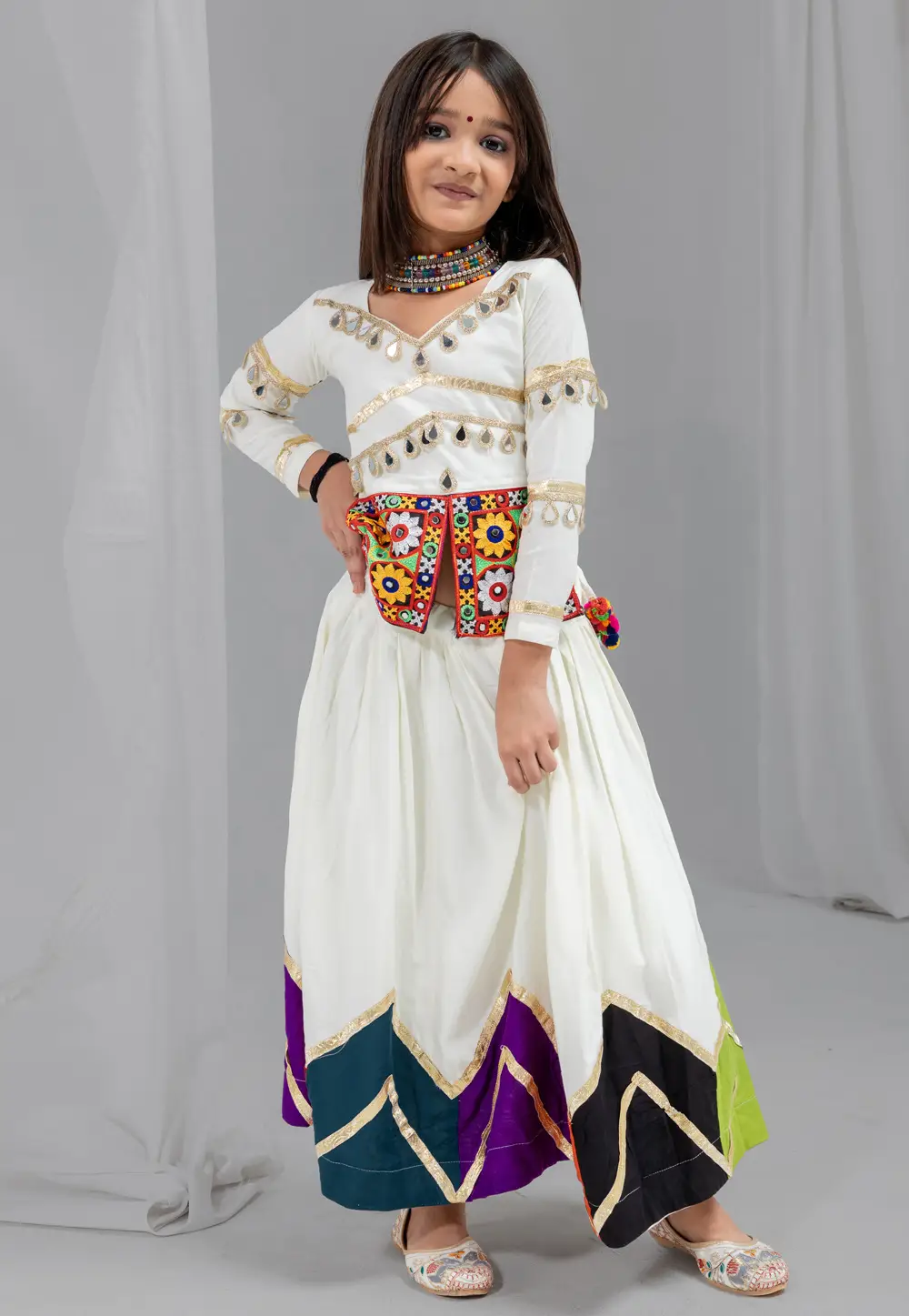 White Rayon Kids Navratri Lehenga Choli 334320