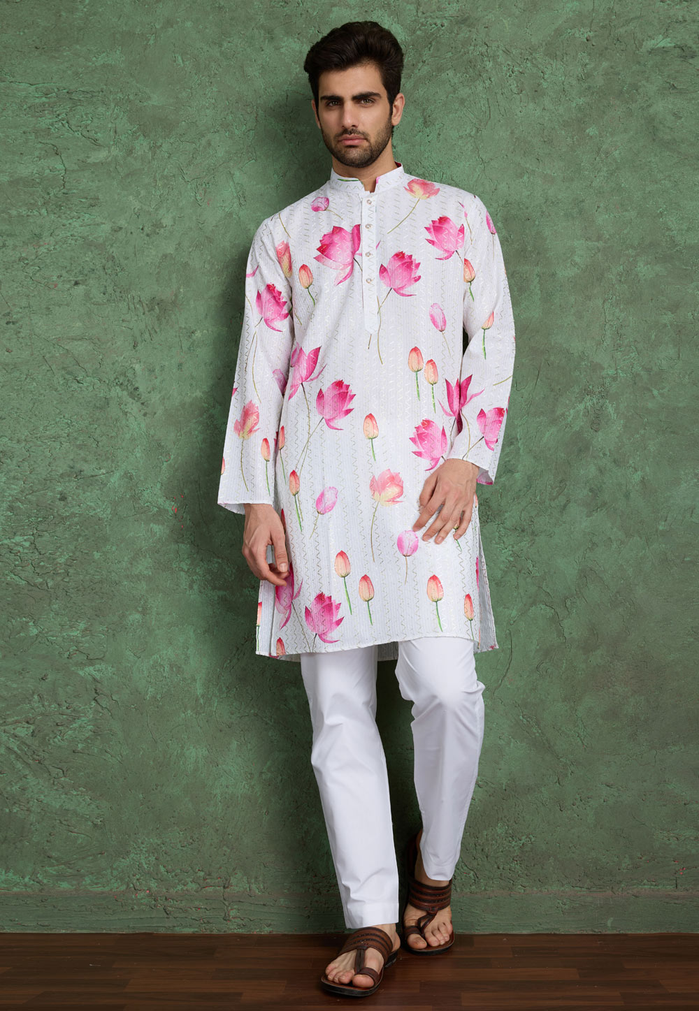 White Rayon Kurta Pajama 311421