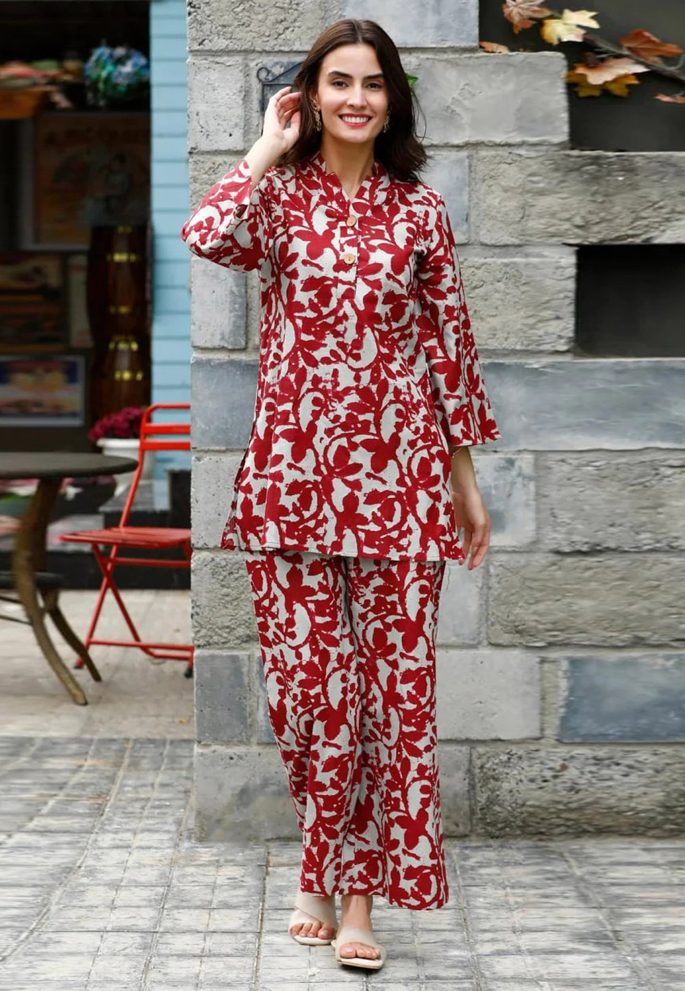 White Rayon Kurta Set With Palazzo 312222