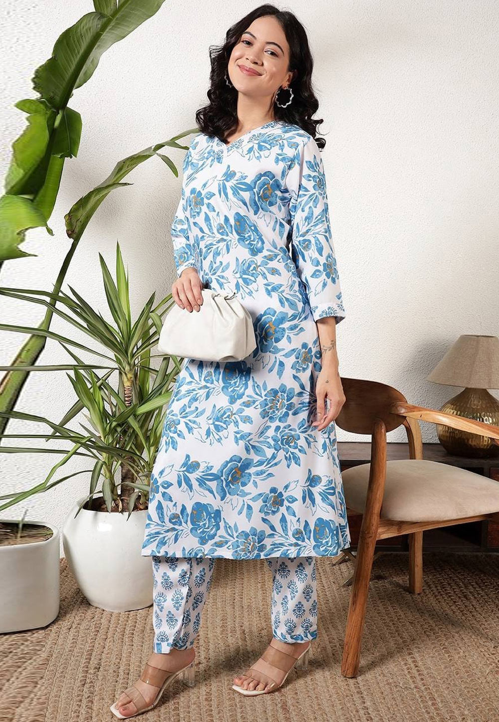 White Rayon Kurta Set With Pant 311128