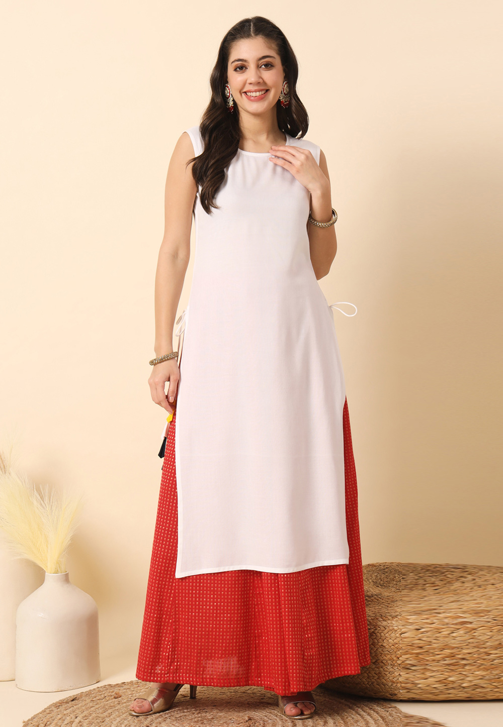 White Rayon Long Kurti 308662