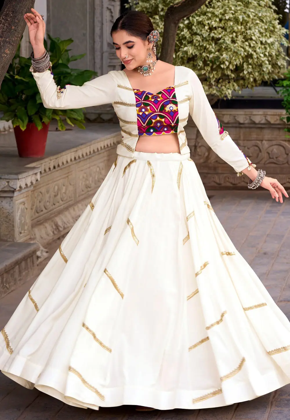White Rayon Navratri Chaniya Choli 331361