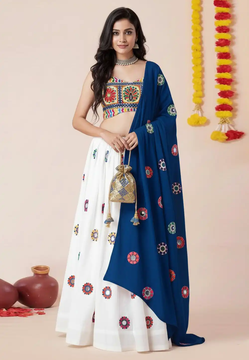 White Rayon Navratri Chaniya Choli 327827