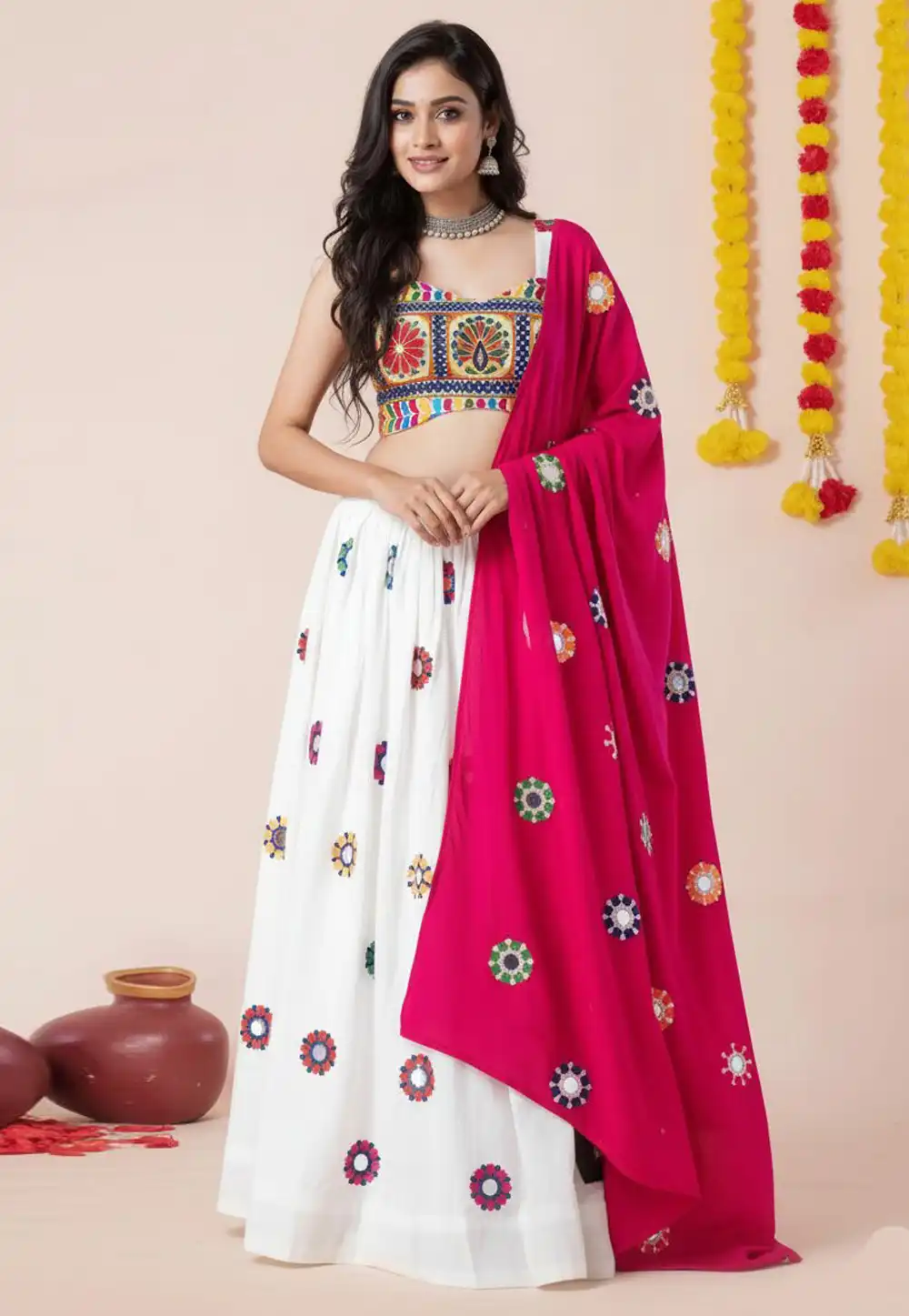 White Rayon Navratri Chaniya Choli 327828