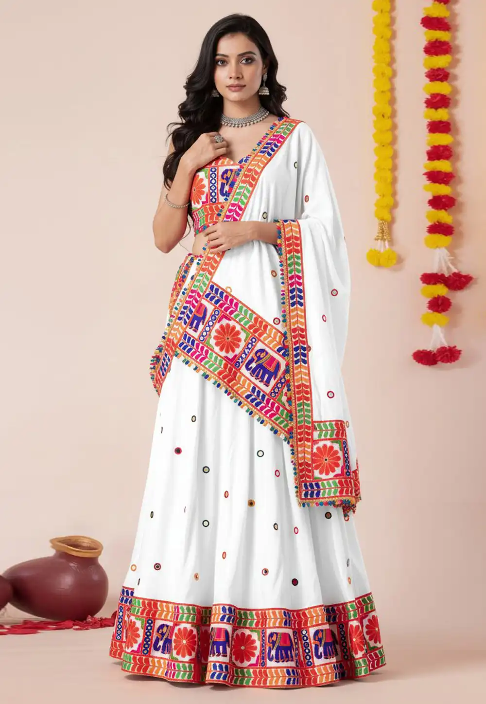 White Rayon Navratri Chaniya Choli 327971