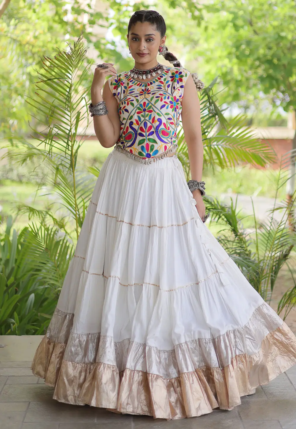 White Rayon Navratri Chaniya Choli 333811