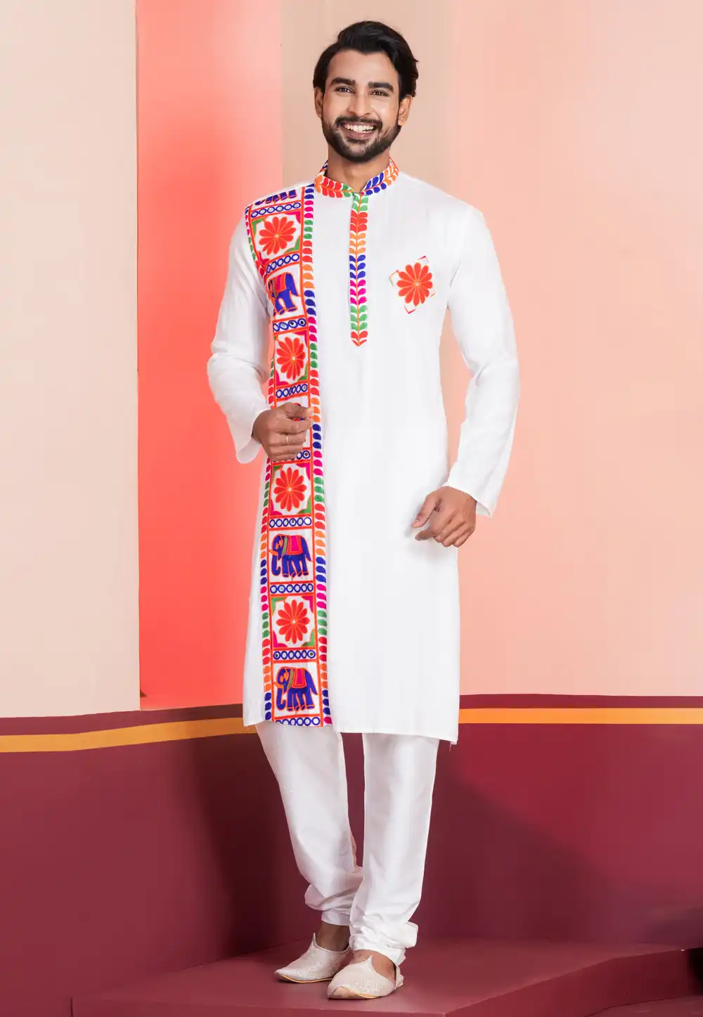 White Rayon Navratri Kurta Pajama 315569