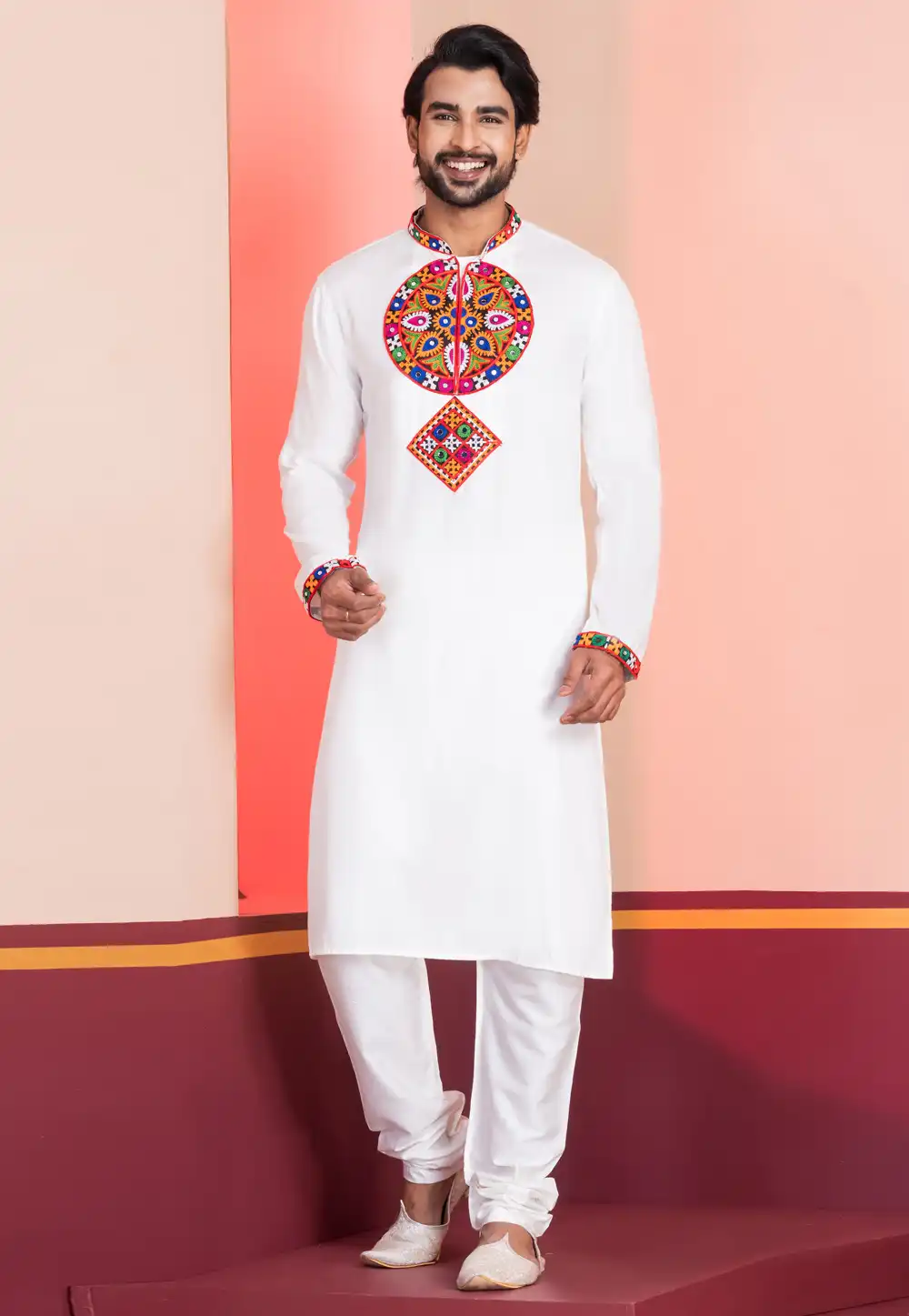 White Rayon Navratri Kurta Pajama 315587