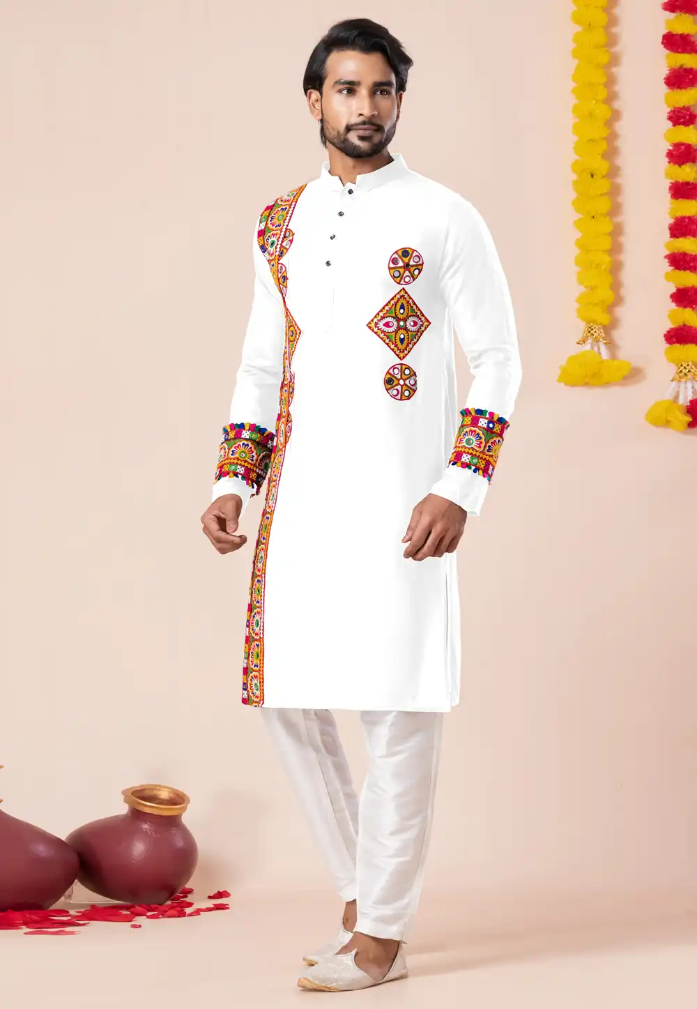 White Rayon Navratri Kurta Pajama 315914