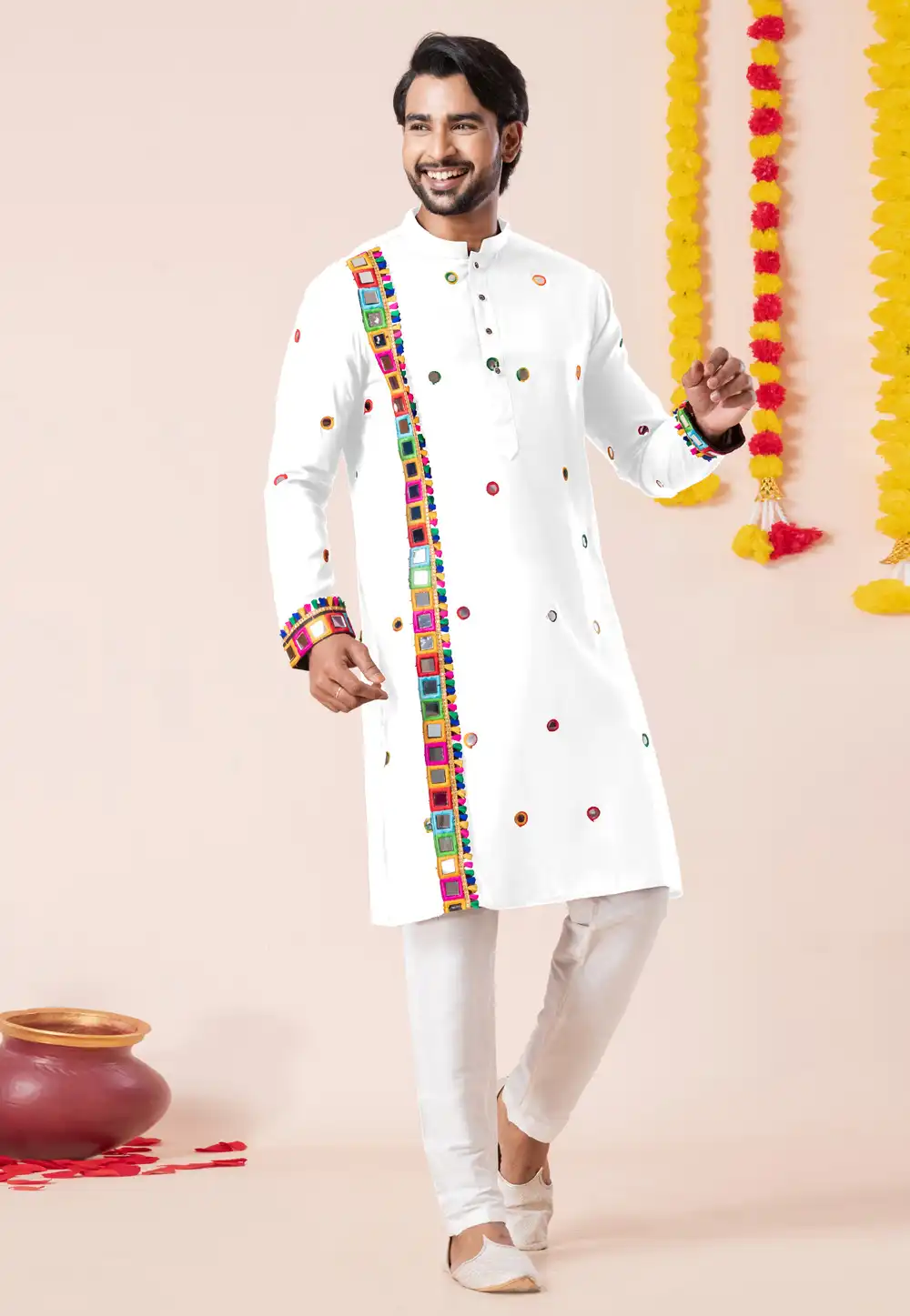 White Rayon Navratri Kurta Pajama 315920