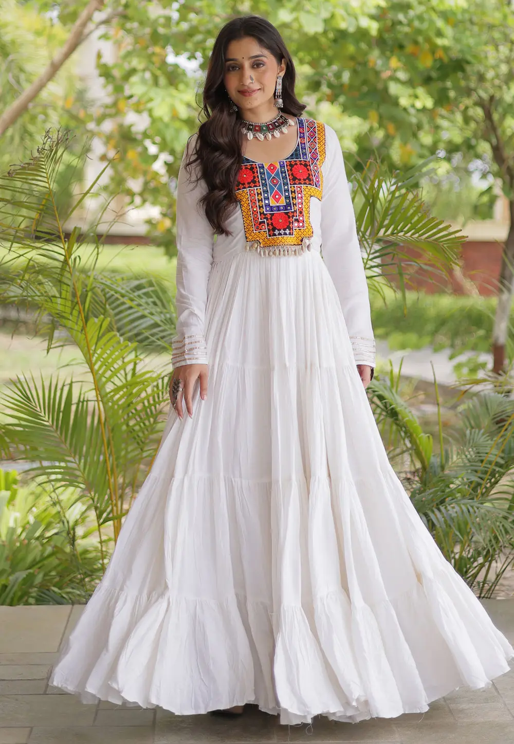 White Rayon Navratri Wear Gown 334897