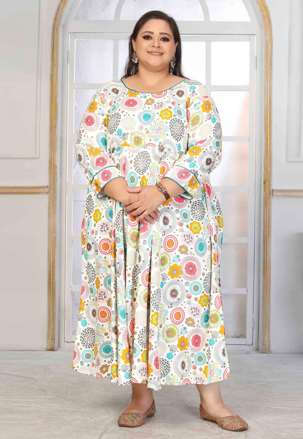 White Rayon Printed Long Kurti 312218
