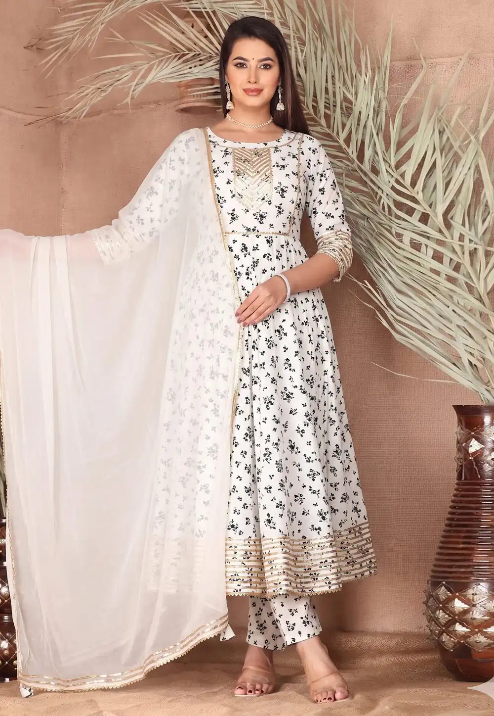 White Rayon Readymade Anarkali Suit 330298