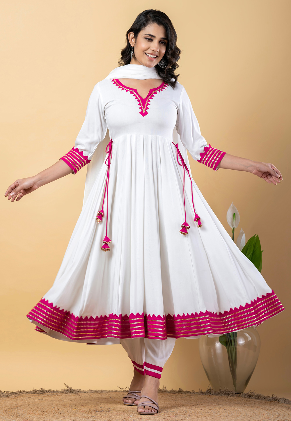 White Rayon Readymade Anarkali Suit 309273