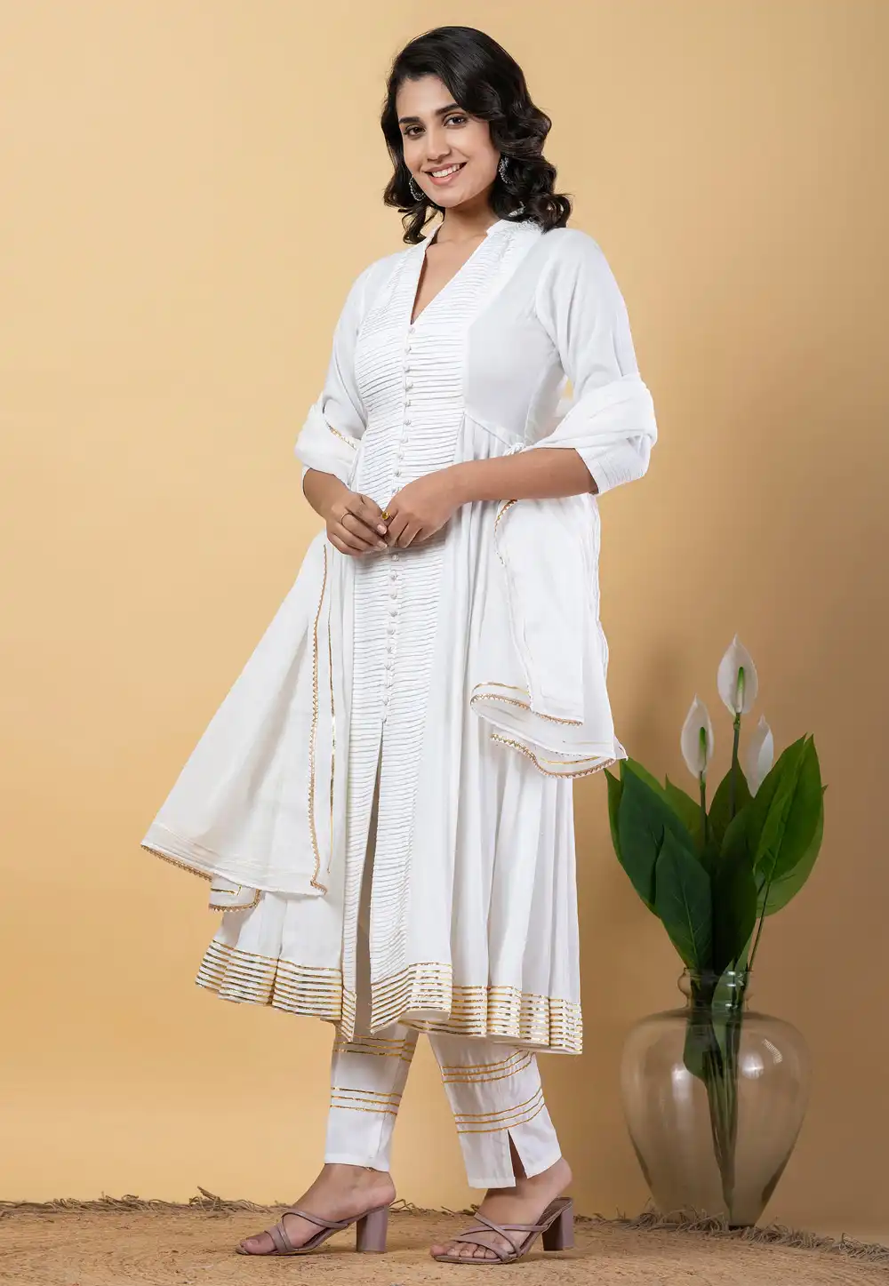 White Rayon Readymade Anarkali Suit 317102