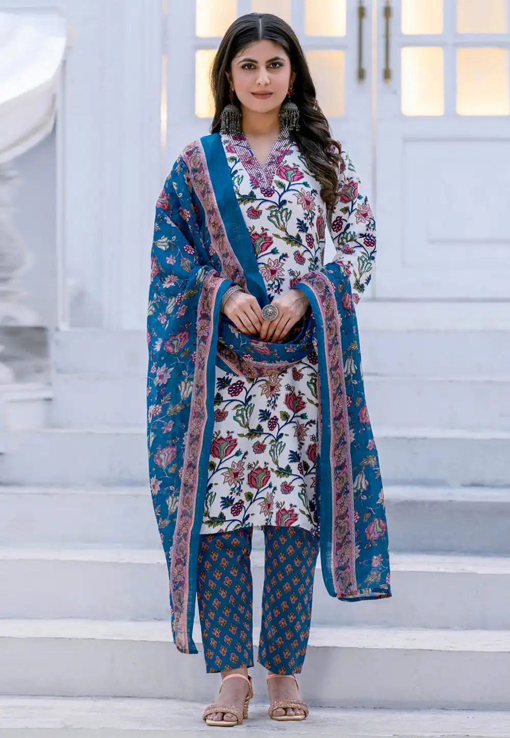 White Rayon Readymade Pakistani Suit 316283