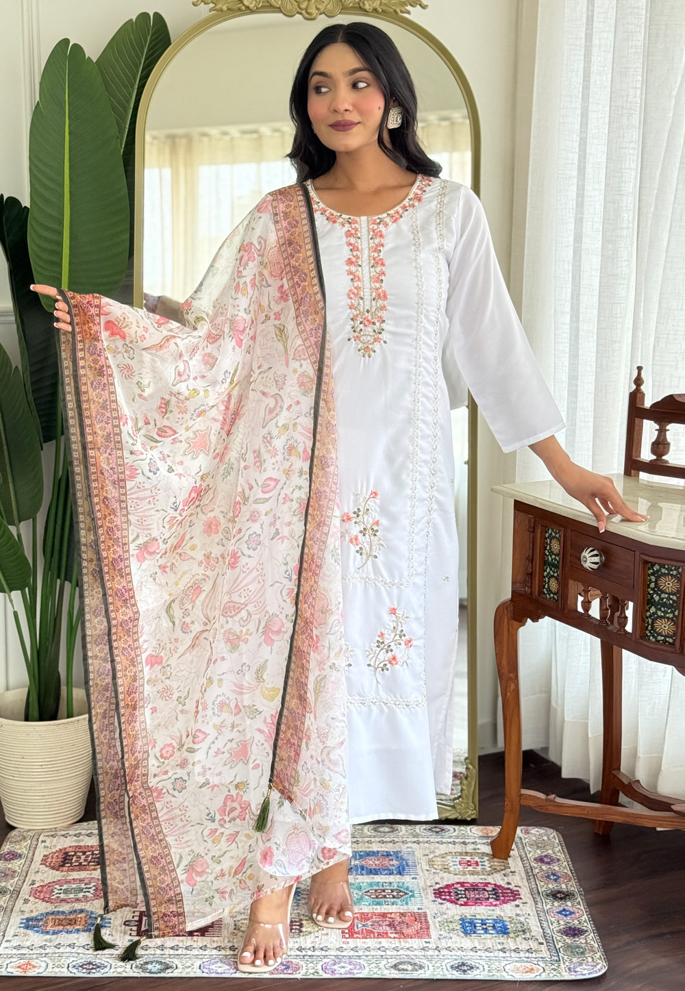 White Rayon Readymade Pakistani Suit 319307