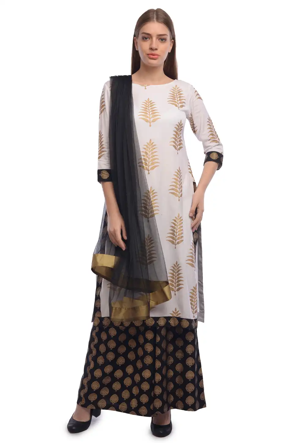 White Rayon Readymade Palazzo Suit 322037