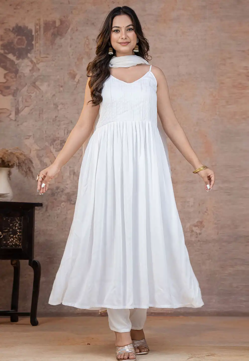 White Rayon Readymade Pant Style Suit 325432