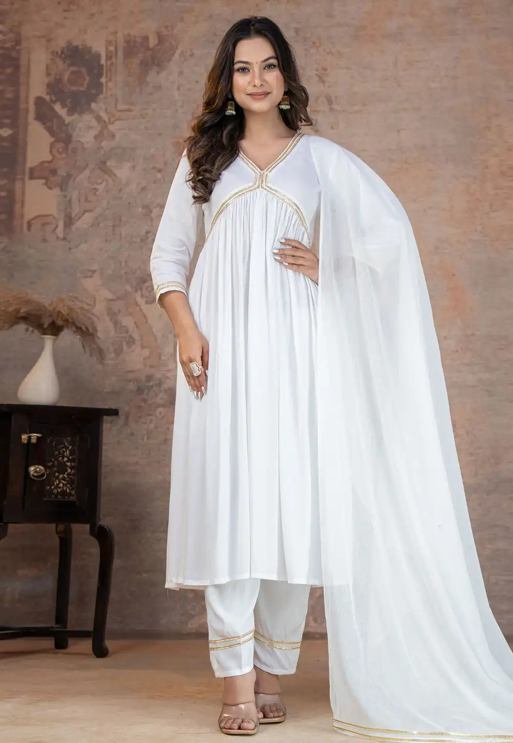 White Rayon Readymade Pant Style Suit 325443